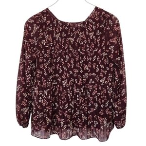 41 Hawthorn Burgandy Flowy Floral Sheer Top Medium Petite